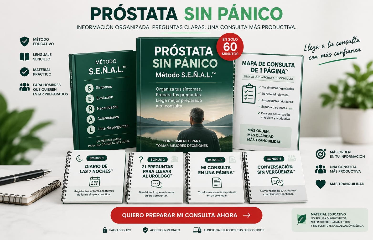 Próstata Sin Pánico: protocolo del Método S.E.Ñ.A.L.™ y Mapa de Consulta de 1 Página